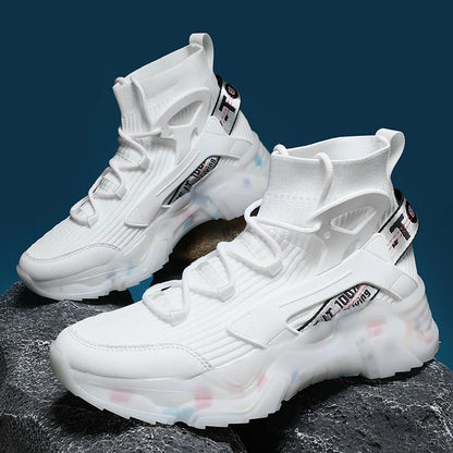 Men Running Shoes High-top Mesh Breathable Surface Comfortable Sneakers Spring Cushioning Non-Slip Socks Sport Shoes for Man