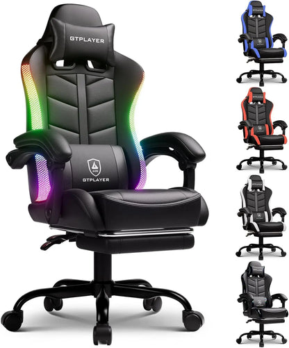 GTPLAYER RGB Gaming Chair with Footrest, Computer Gaming Chair with LED Lights for Adults, Height Adjustable PC Gamer Chair