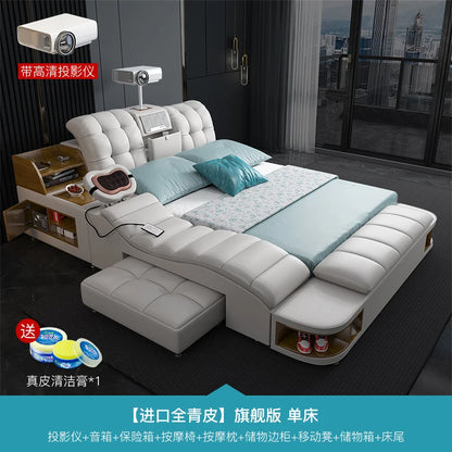 King Simple Double Bed Modern Headrest Storage Sleeping Queen Double Bed Smart Floor Luzko Wielofunkcyjne Furniture For...