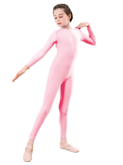 AOYLISEY Girls Black Long Sleeve Unitard Boys Gymnast Bodysuit Spandex Full Body Kids Jumpsuit Scoop Neck Dance Costumes