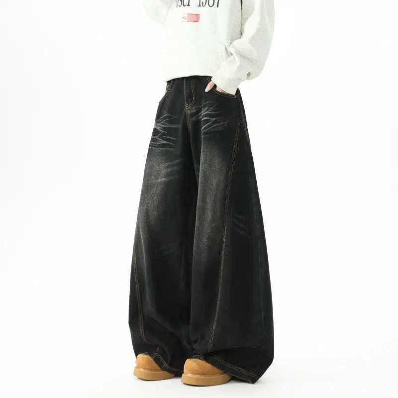 Mens Loose Wide Leg Jeans High Street Patchwork Vintage American Trendy Urban Fashion Hip Hop Oversized Trousers Streetwear