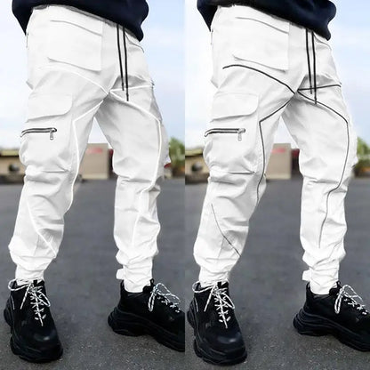Mens Casual Black White Patchwork Cargo Pants Loose Plus Size Striped Multi Pocket Jogging Sports Fitness Hip Hop Jogger Trouser - Kimlud