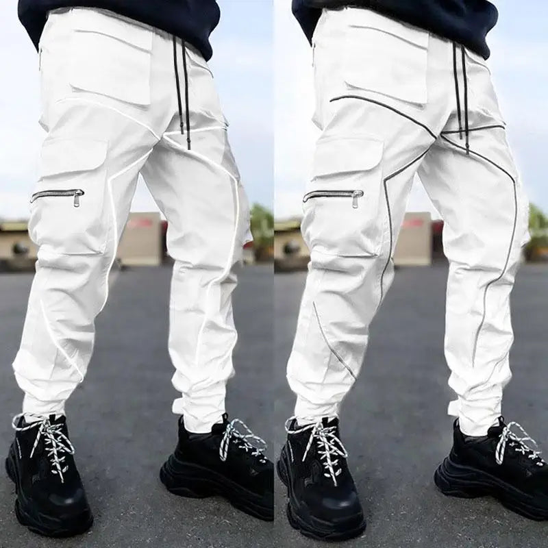 Mens Casual Black White Patchwork Cargo Pants Loose Plus Size Striped Multi Pocket Jogging Sports Fitness Hip Hop Jogger Trouser - Kimlud
