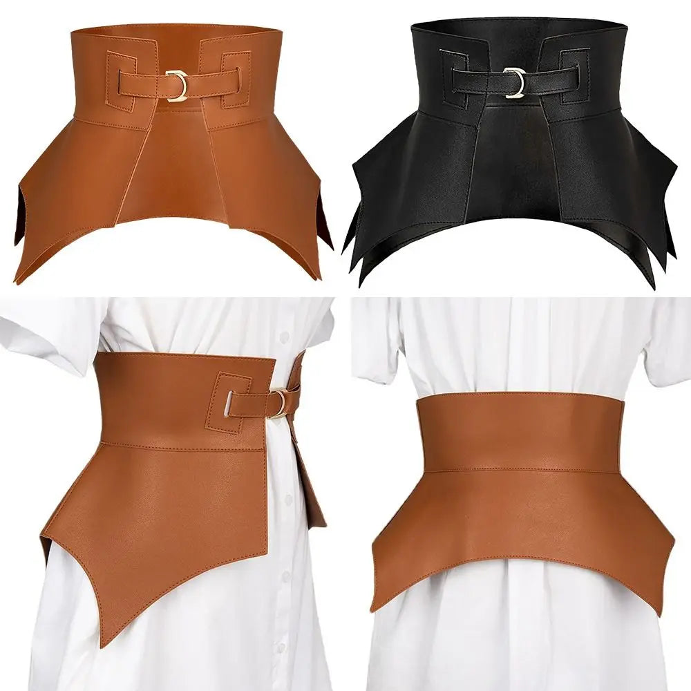 Black Brown Irregular Pu Leather Long Wide Belt Punk Style Women Fashion Autumn Winter Waistband Corset Belt | Kimlud...