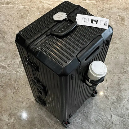 Large Capacity Travel Luggage Aluminum frame Suitcase pull rod Case 24/28/32 " with Cup Holder Travel Case Combination box - Kimlud
