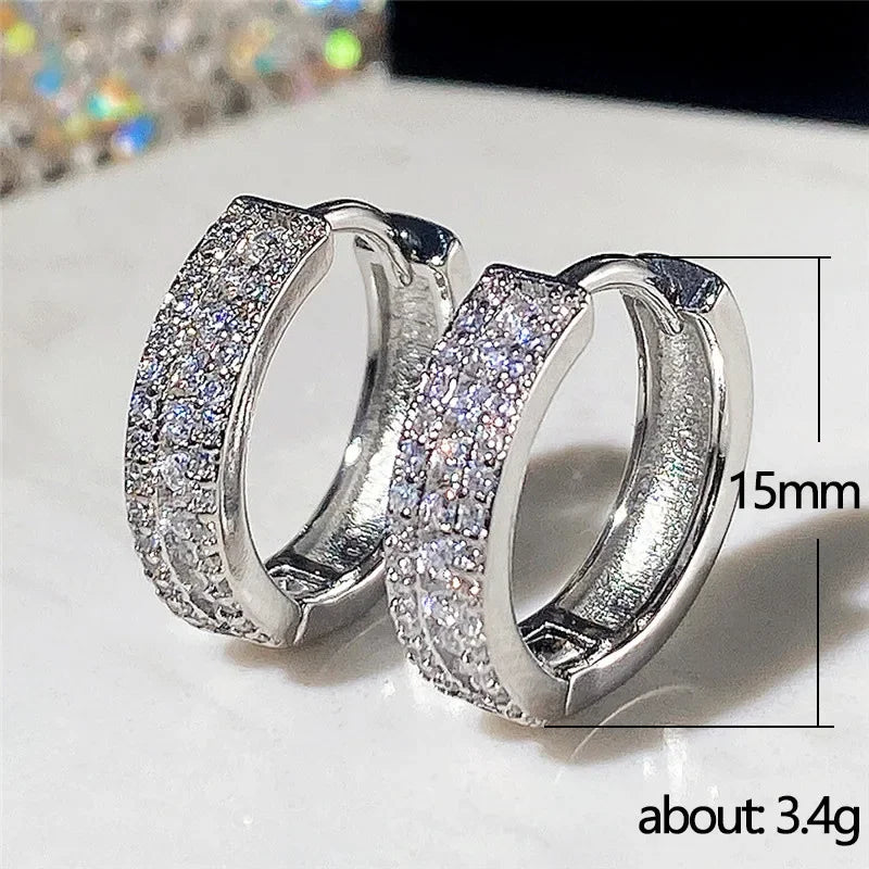 Fashion Cubic Zircon Small Hoop Earrings 925 Sterling SIlver Minimal Round Circle Hoops Earrings for Women Man Party...