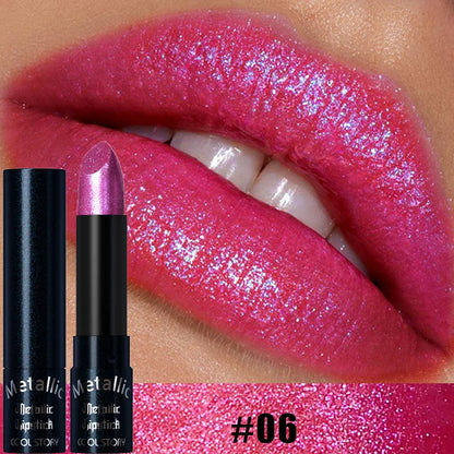 Diamond Pink Lipstick Metallic Glitter Lipstick Waterproof Shiny Pearlescent Dark Blue Red Matte Lip Gloss Halloween Lips Makeup