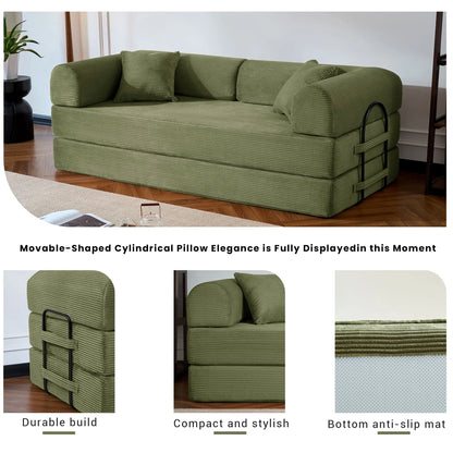 79’’ Folding Convertible Sofa Bed Corduroy Upholstered Boneless Couch, Loveseat Sleeper Floor Sofa for Living Room Bedroom - Kimlud