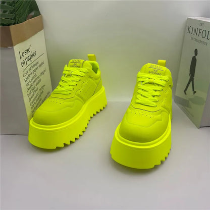 Designer Men's Fluorescent Green All Match Lace Up thick-soled Causal Shoes Male Brand Fashion Flats Moccasins Walking Sneakers