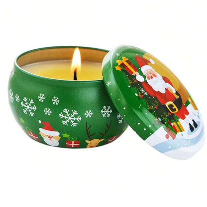 Christmas Atmosphere Aroma Candles Santa Claus Tin Box Plant Formula Aroma Candles Suitable for Bedroom and Living Room