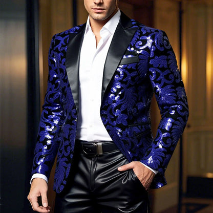 Shiny Sequin Embellished Single Button Stage Performance Outerwear in Blue Gold Green Purple Options for Men's Red Suit...