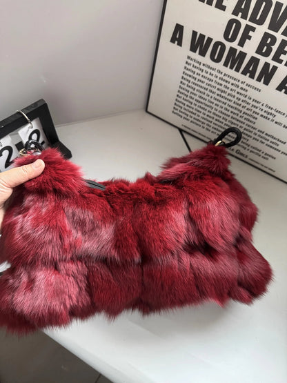 Winter Fox Fur Bag Women's  Bag Fashion  Handbag Ladies Bags Purses Women Shoulder Bag Real Silver Fox Fur Messenger Bags