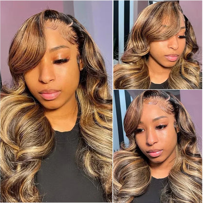 200 Density Highlight Lace Front 13x4 Body Wave Wig 427 Blonde Brown Colored 13x6 HD Lace Frontal Human Hair Wigs Brazilian