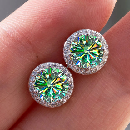 925 Sterling Silver 1 Carat Moissanite Round Earrings Engagement Wedding Daily Work Party Travel Luxurious Gift For Women