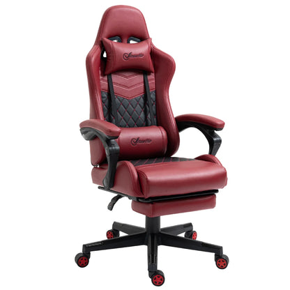 Vinsetto Gaming Chair Diamond PU Leather High Back Recliner w/Footrest, Lumbar, Adj Ht Red
