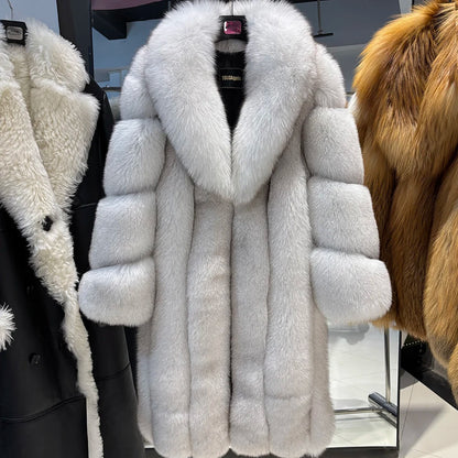 YOLOAgain Luxury Real Fox Fur Jacket Women Long Fur Coat 2025 Winter Warm
