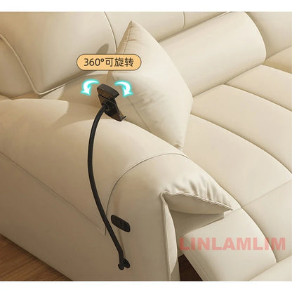 Modern Electric Reclining Sofa with Adjustable Footrest, USB, and Foldable Center Console – Italian Genuine Leather Power Sofa