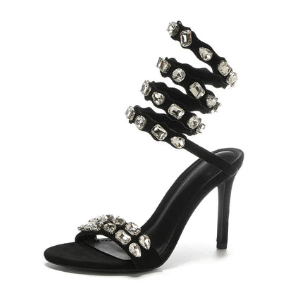 Star style Luxury Crystal Embellished Wraparound Women Sandals Stiletto High heels Gladiator Sandals Summer Wedding Prom Shoes - Kimlud