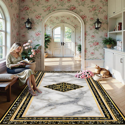 Luxury European Style Carpet Living Room Decoration Aesthetic Non-slip Fluffy Rug Customizable Marble Pattern Floor Mat Washable - Kimlud