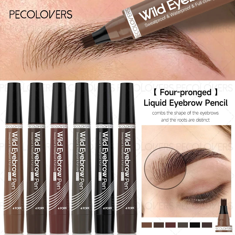 Four-Head Eyebrow Pen - Long-Lasting Brow Pencil, Waterproof For Daily Makeup, Brown And Dark Brown, Eye Cosmetic