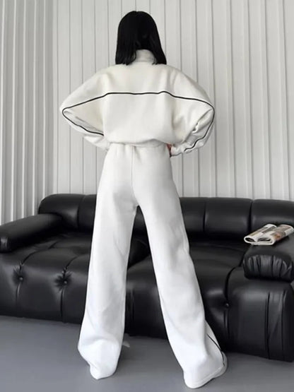 CPSYMYM Womwn Casual Outfits Fall Winter Long Sleeve Half High Collar Zipper Coat + Sports Pants Two Piece Sets Fashion Loose Su - Kimlud