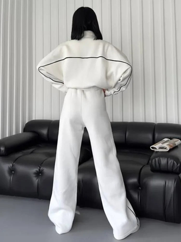 CPSYMYM Womwn Casual Outfits Fall Winter Long Sleeve Half High Collar Zipper Coat + Sports Pants Two Piece Sets Fashion Loose Su - Kimlud