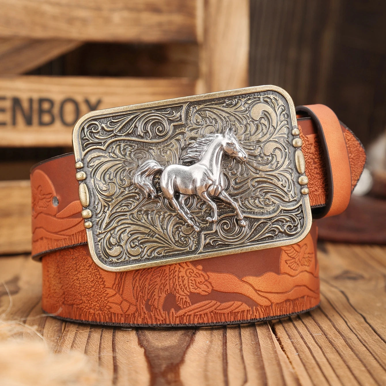 A Western-buckle PU belt suitable for both men and women, a unique and retro brown belt (with perforated nails included)...
