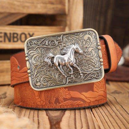 A Western-buckle PU belt suitable for both men and women, a unique and retro brown belt (with perforated nails included)...