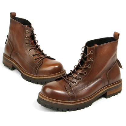 Durable Goodyear-Welted Motorcycle Rugged Heritage Boots Vintage Oil Genuine Leather  Punk For Men Cowhide High-Cut Shoes