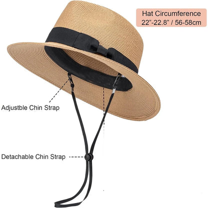 OverSize Big  Sun Hats for Men Women Beach Panama  Wide Brim Straw Hat Lady Summer Sun Hats Plus Size Fedora Hat 55-57cm 58-60cm