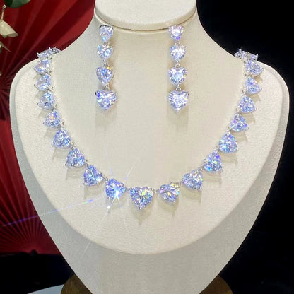 Shiny White Heart Cubic Zircon Women Jewelry Set Bridal Party Accessories Elegant Wedding Necklace Earrings 2PCS