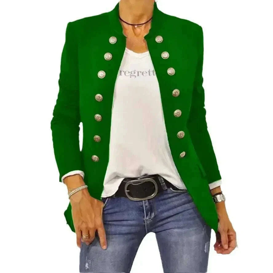 Women's Solid Color Stand Up Collar Cardigan Button Decoration Casual Jacket Autumn/winter 2024 Autumn