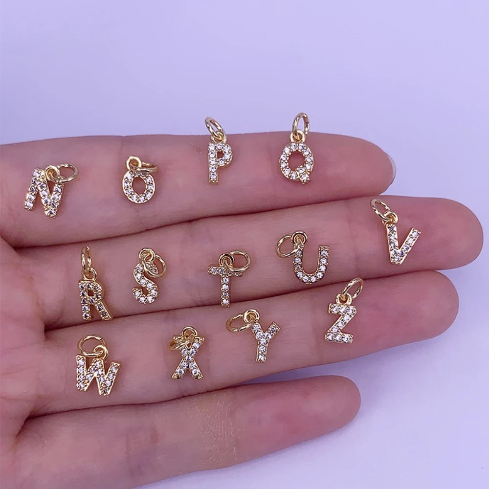 Gold Color Hip Hop 26 Initials Letter Pendant A-Z Alphabet CZ Zircon Necklace Earrings Jewelry Accessories Women...