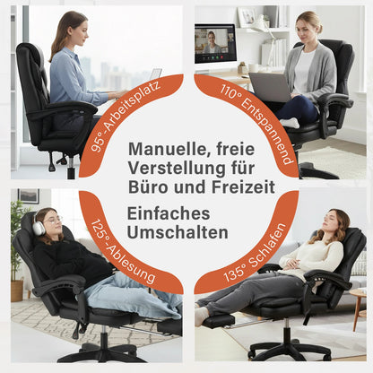 OYAJIA Office Chair, PU Leather Ergonomic Office Chair, 150kg Weight Capacity, Adjustable High-Back Computer Chair, Executive Swivel Chair with Footrest and Lumbar Support, Black/White - Kimlud