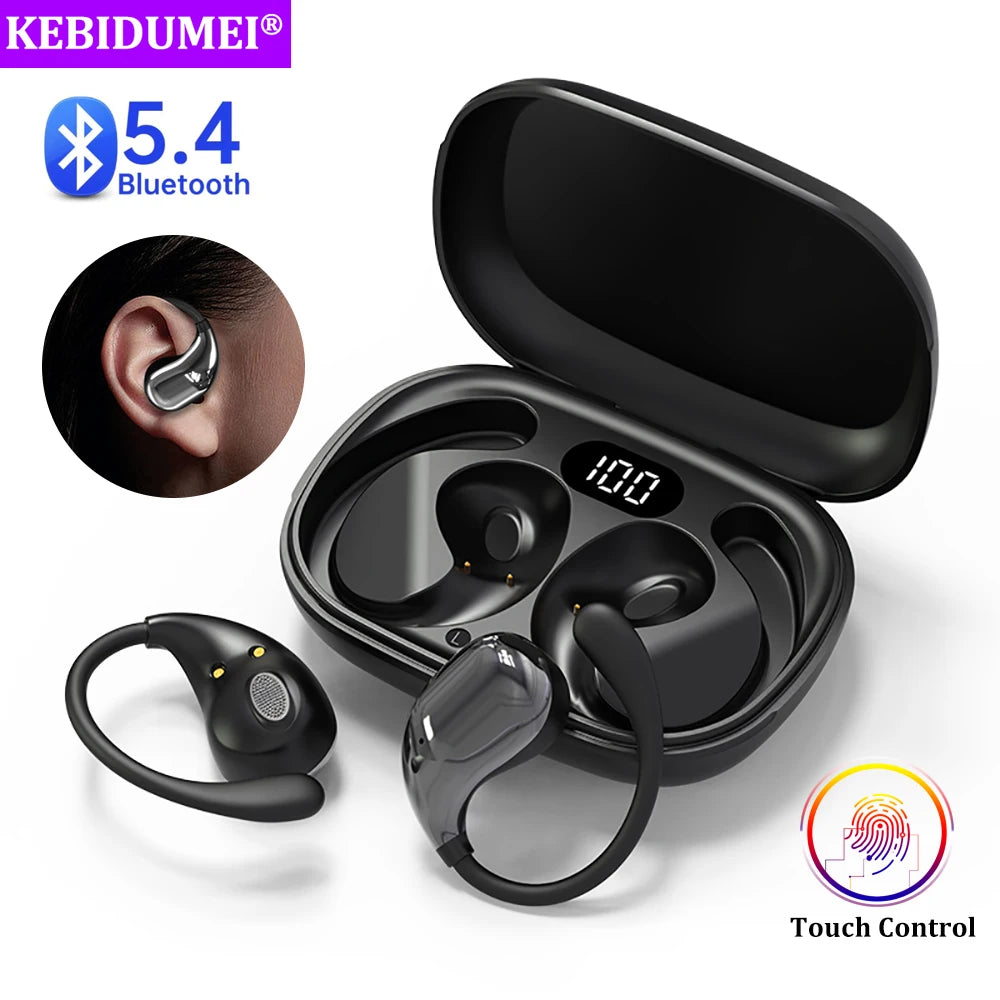 Bluetooth 5.4 Ear Hook Headphones TWS Wireless Earphones HiFi Stereo Waterproof Headsets LED Display Long Standby Touch Earbuds - Kimlud