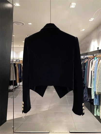 2025 New Velvet Double Breasted Shirt With A Slimming And Versatile Style Suitable For Short Stature Short Suit Jacket Women