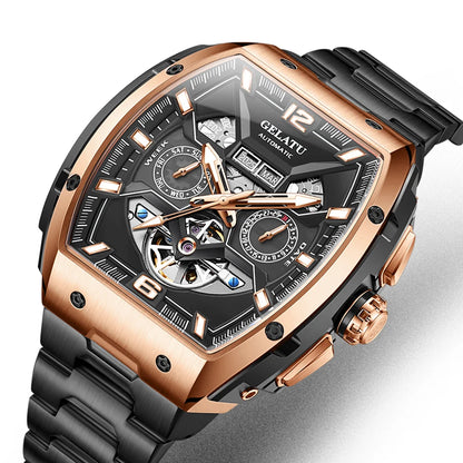 Reloj Hombre Watches Mens GELATU Top Brand Luxury Rose Black Skeleton Tourbillon Automatic Mechanical Watch for Men...