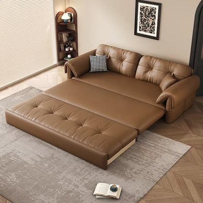 European Living Room Sofa Bed Brown Faux Leather Italian Modern Sleeper Double Couch Chaise Lounge Small Divano Letto...