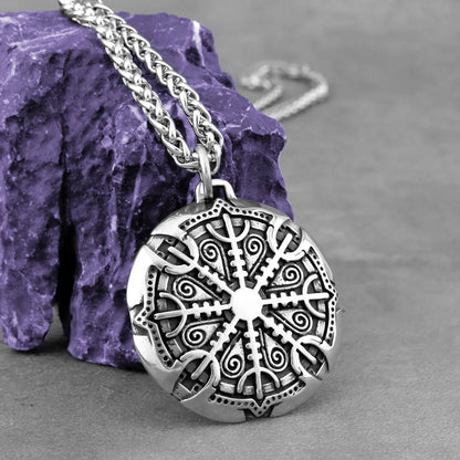 Viking Awe Helm Rune Necklace Stainless Steel Men Vegvisir Amulet Pendant Necklace Scandinavian Vintage Charm Jewelry Wholesale