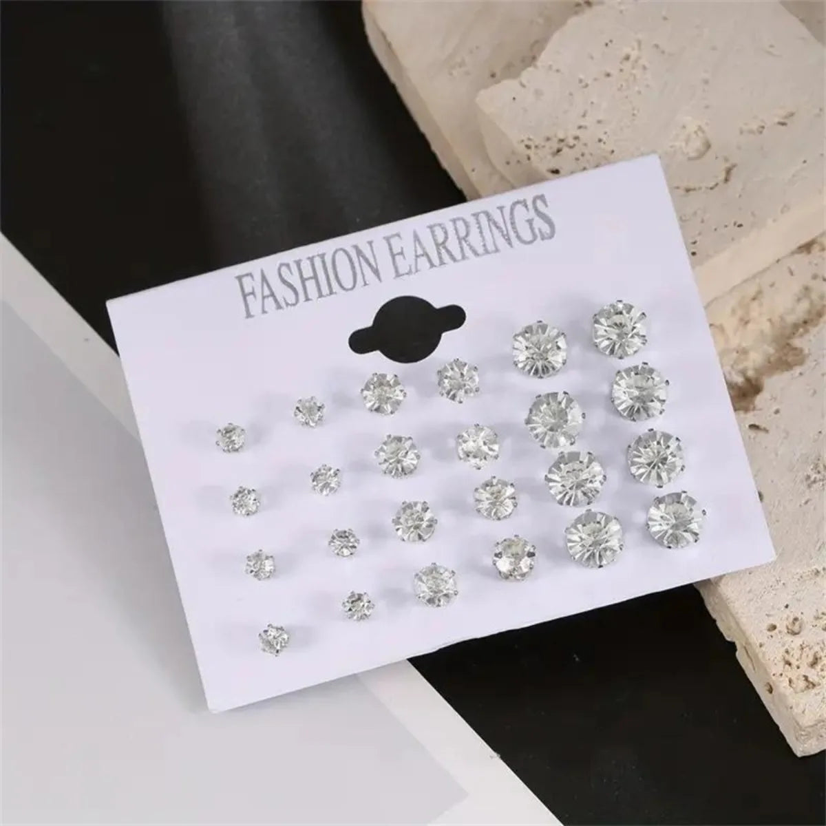 12 Pairs Set Stainless Steel Stud Earrings with Gemstone Buds Round Earrings Unisex Fashion Jewelry Gifts | Kimlud...