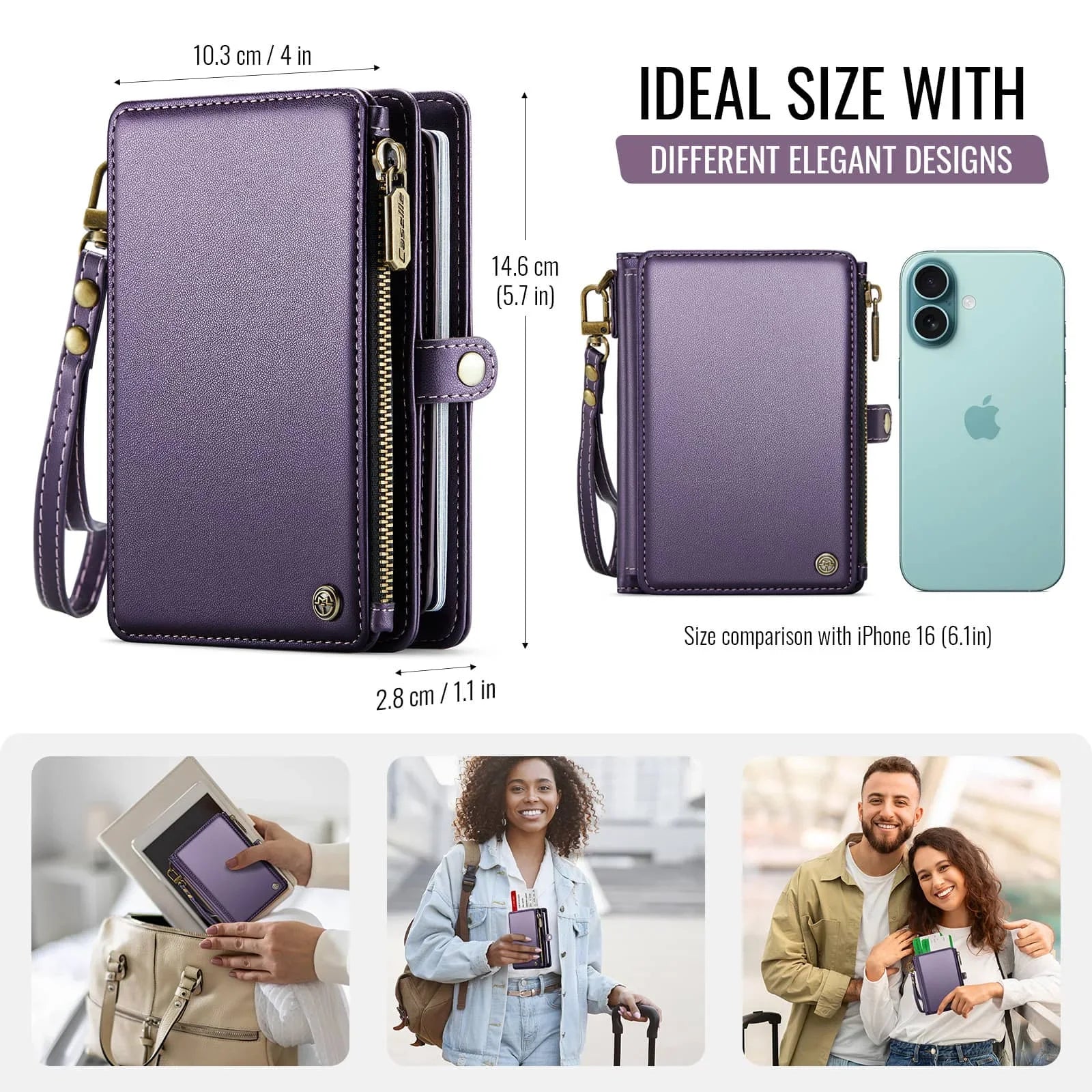 Passport Holder for Travel, Passport Case Wallet With Strap Wristlet and Zipper Wallet for Men Women Gold | Kimlud Mid...
