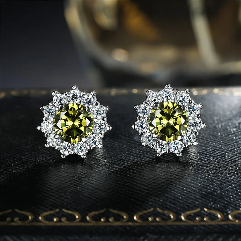 Cute Female Small Water Blue Round Earrings Crystal Stone Fashion Silver Color Wedding Jewelry For Women - Kimlud