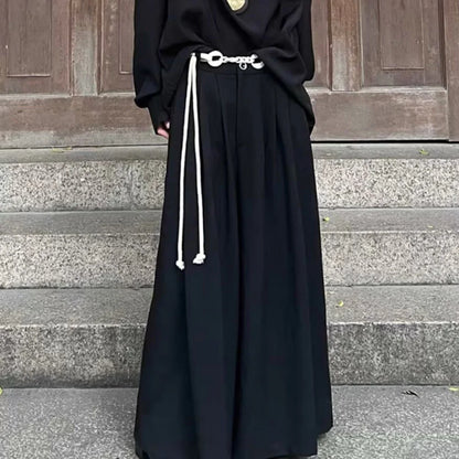 Gothic Dark Y2k Skirt Pants Genderless Japanese Harajuku Casual Outdoor Culottes Wide-Leg Pant Men'S Clothing Unisex (No String)