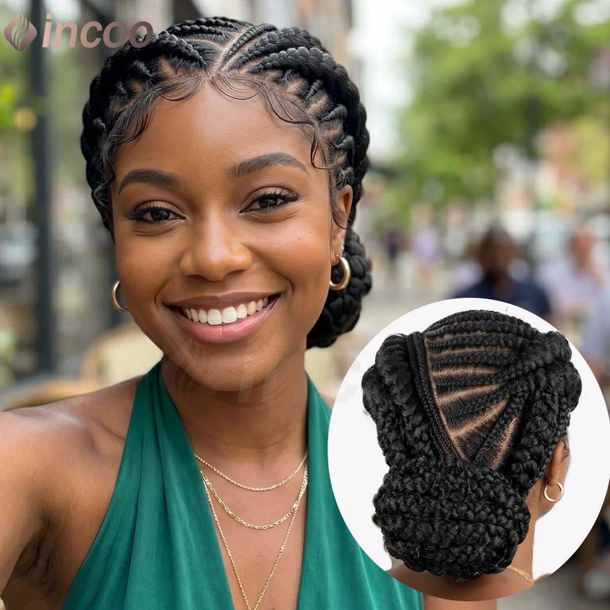 Short Cornnrow Braid Wigs Buns Glueless For Black Women Synthetic HD Full Lace Wig Neat Braids Wig African Protective...