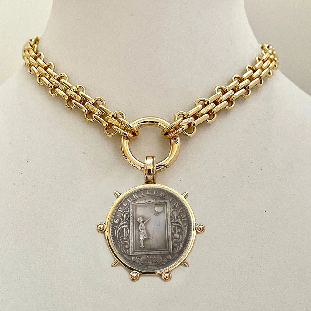 freshwater pearl chunky Stone Beads Turquoise queen Coin Pendant Choker Necklace For Women Girls Party Wedding Handmade Jewelry