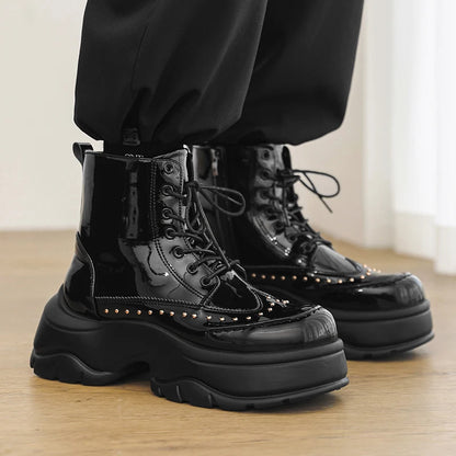 Mens Short Boot Sequined Big Toe Shoes Fashion Casual Bare Boot Motorcycle Shoes Thick Soled Comfort Mens Trendy Boots Durable