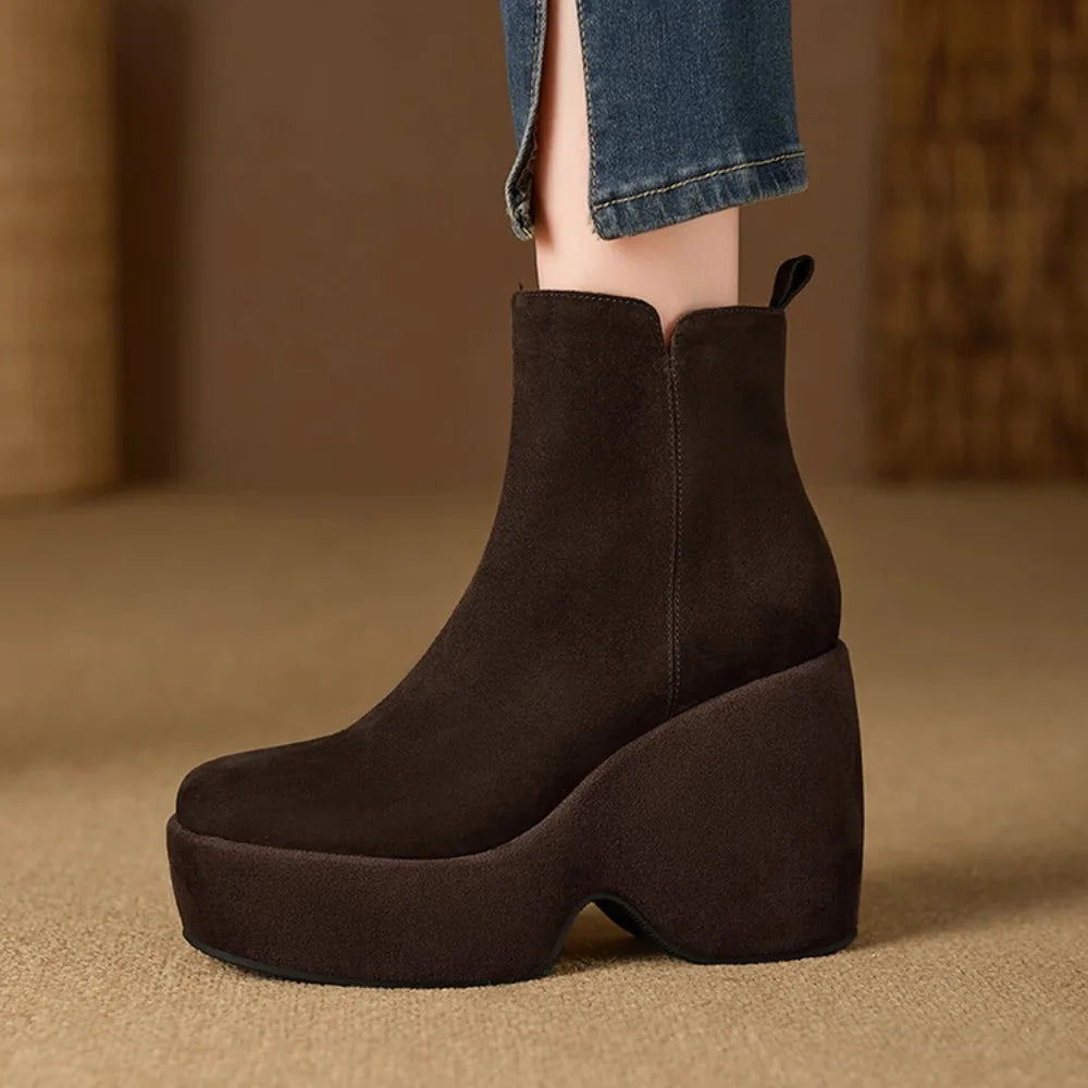 Brand Women Wedges Boots Suede Platform Women Ankle Boots High Quality Walking Comfy Woman Shoes New Sexy High Heels Bootie