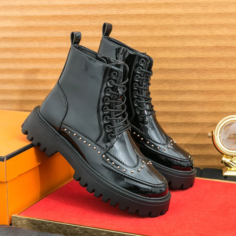 Autumn Men Platform Boots Casual Genuine Leather Shoes Personalized Design Motorcycle Boots Thick Sole Sneakers Party...