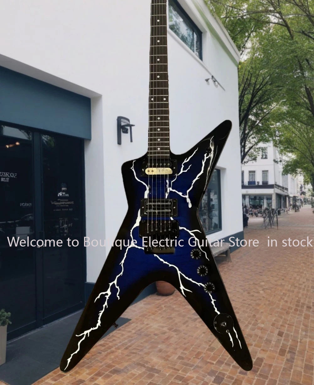 Deep blue 6-string electric guitar, tiger-patterned soundboard, rosewood fingerboard, good sound quality, gift guitarra...