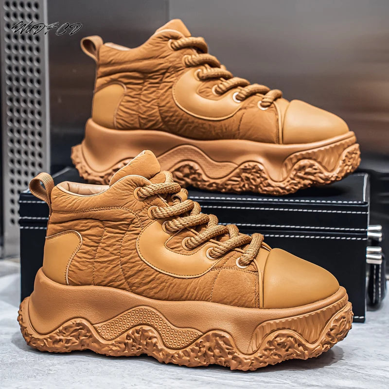 Chunky Sneaker Men Designer Winter Plush Warm Punk Board Shoes Fashion Casual Leather Height Increased Flat Platform Sport Shoes